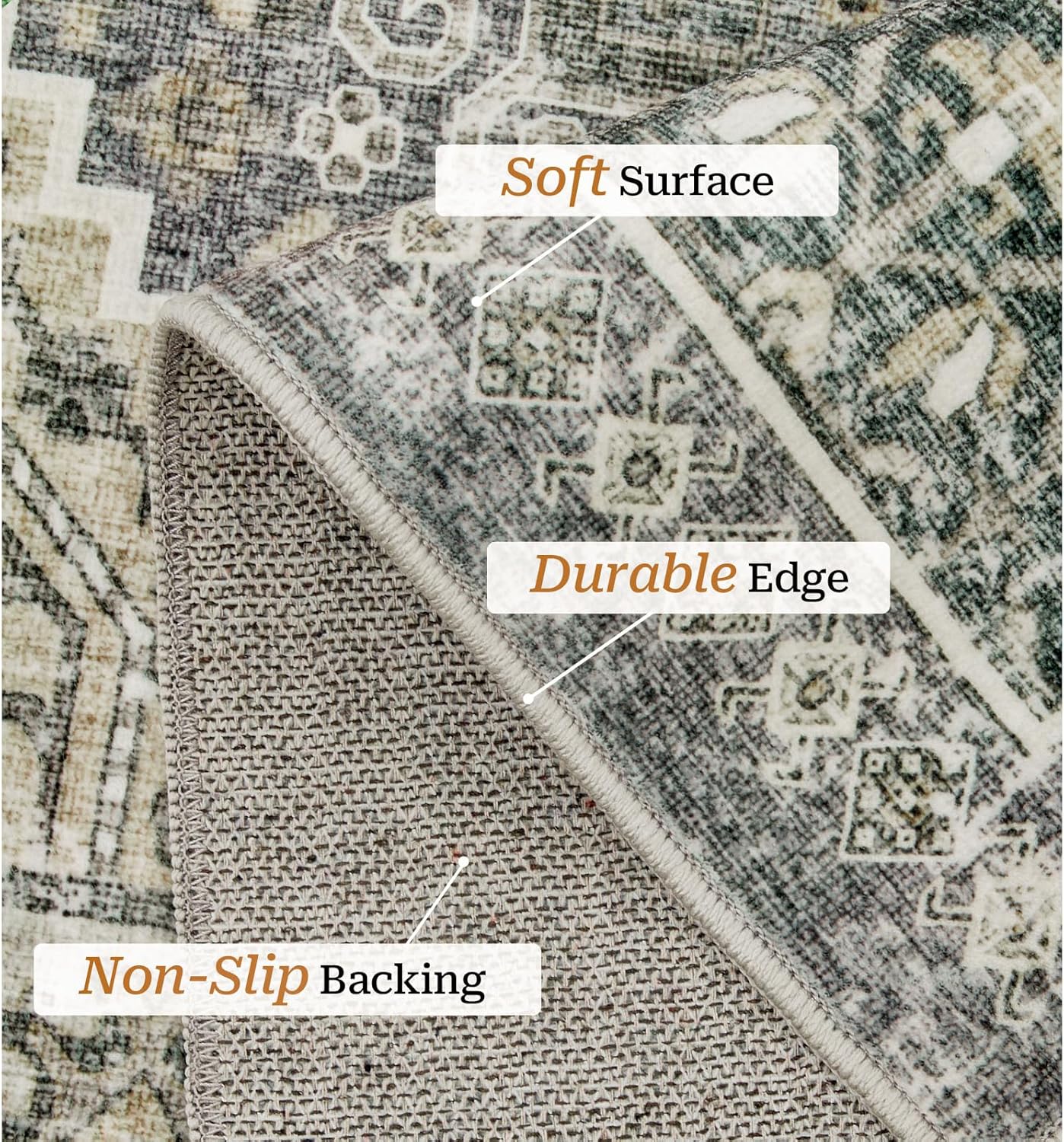 zesthome 6x9 Area Rug, Super Soft Washable Rugs for Living Room, Non-Slip Stain Resistant Vintage Rugs, Ultra-Thin Large Area Rugs (Wheat/Charcoal,6'x9')