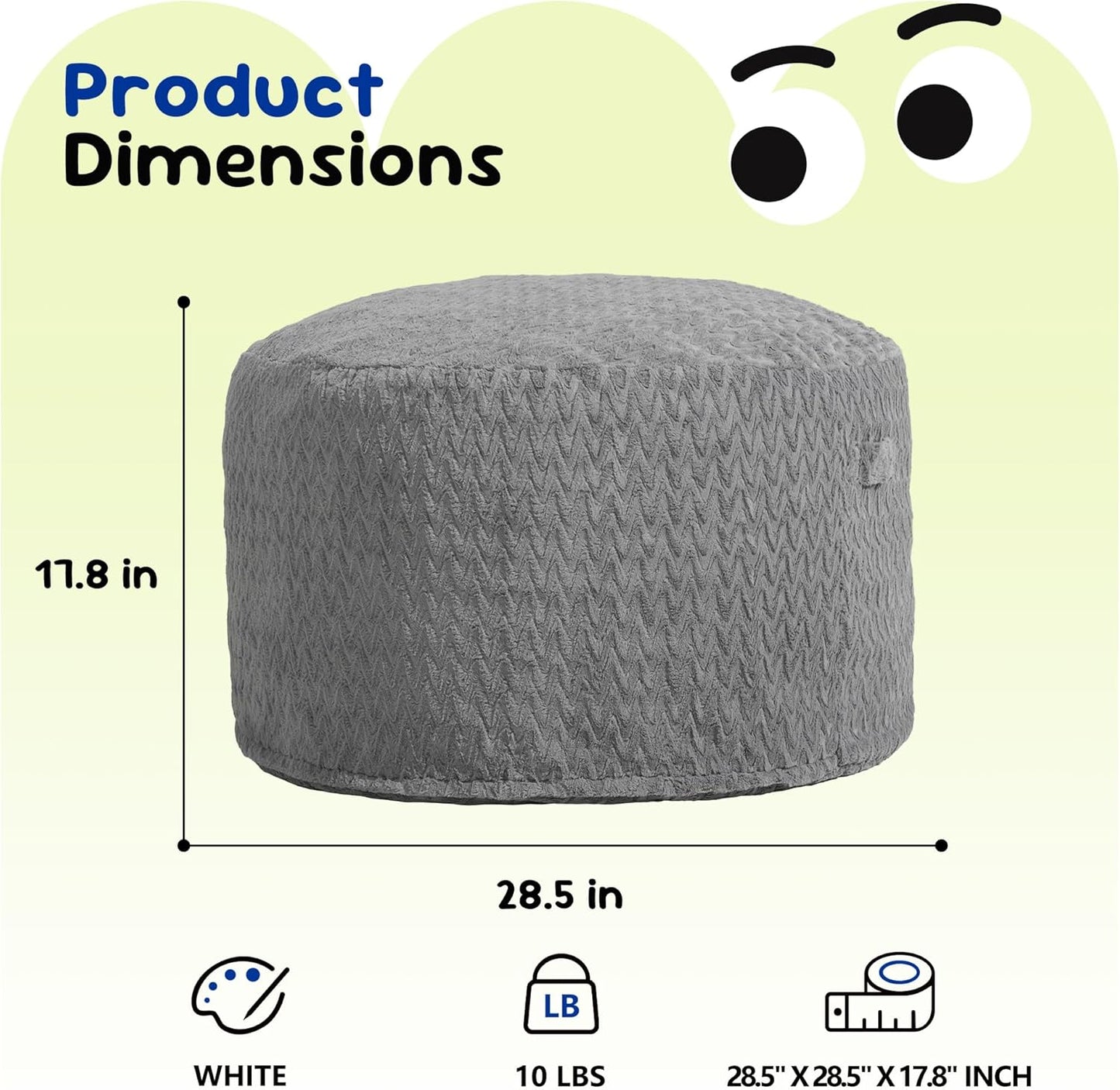 Hobestluk Bean Bag Chairs 2.5FT Bean Bag Chair with Memory Foam Filled & Chevron Plush Fur Cover Small Bean Bag Chairs for Playroom, Living Room, Bedroom (Grey)