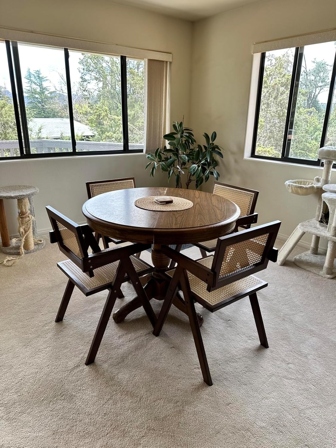 Rattan Accent Chairs, Modern Mid Century Dining Chairs Set of 2, Comfy Armchairs, Outdoor Rattan Chairs with Armrest for Bedroom Living Room Reading Room Dining Kitchen, Brown