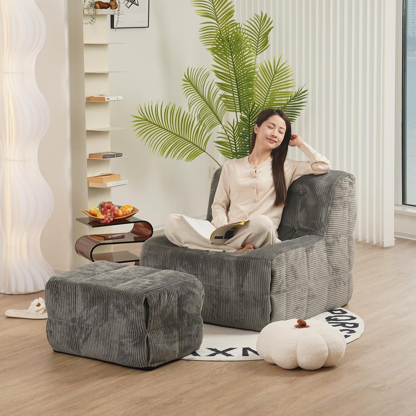 N&V CUBICUS Sofa, Single Seated Foam Sofa, Armless Floor Sofa, All New Hybrid Foam Design, with Matching Ottoman (CUBICUS, Salmon)