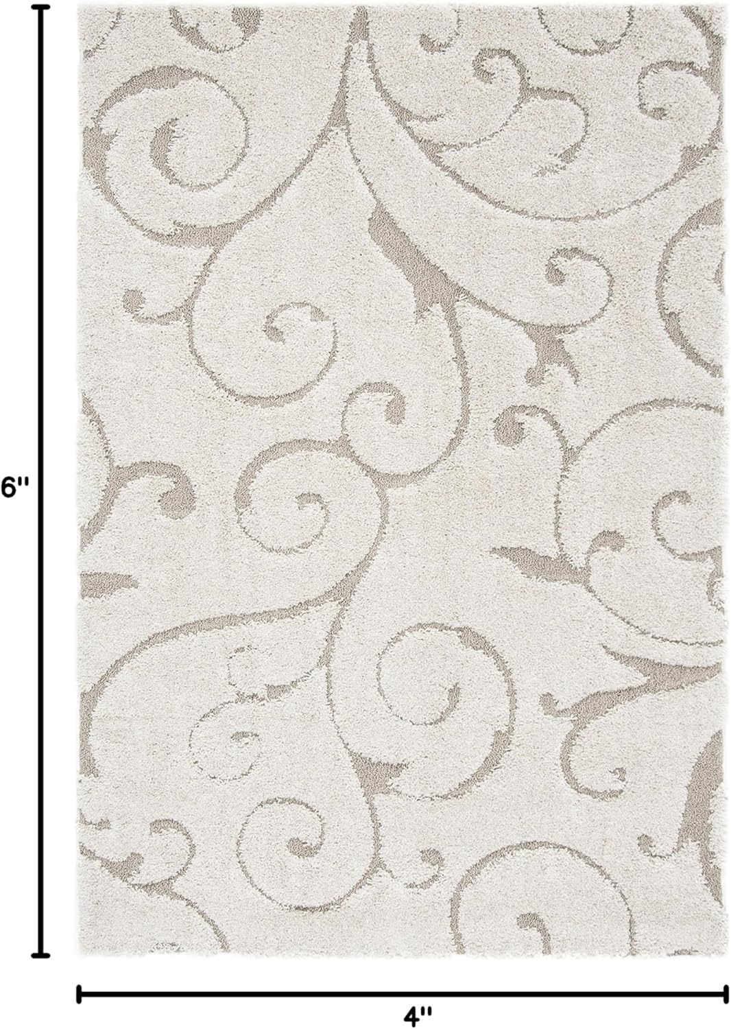SAFAVIEH Florida Shag Collection Accent Rug - 4' x 6', Cream & Beige, Scroll Design, Non-Shedding & Easy Care, 1.2-inch Thick Ideal for High Traffic Areas in Foyer, Living Room, Bedroom (SG455-1113)