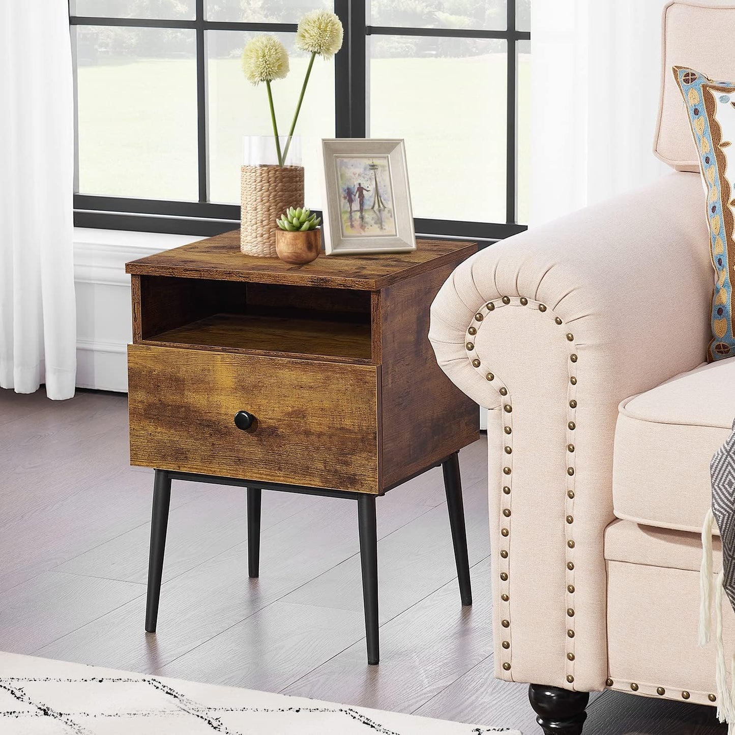 VECELO Modern Nightstands Set of 2,Square End Side Table with Drawer and Storage Space for Bedroom and Living Room