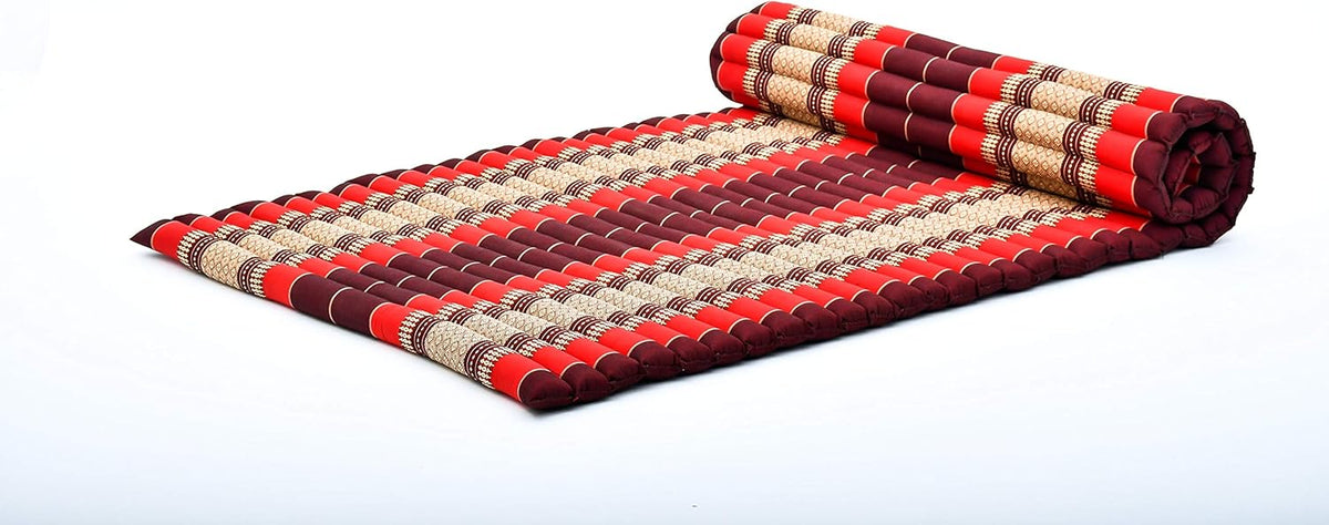 Leewadee - Kapok Roll Mat – Handcrafted Folding Sleep & Relaxation Mattress from Thailand, Ideal as Guest Bed, Camping Mat, Yoga Mat or Traditional Futon, 75 x 39 inches, Red