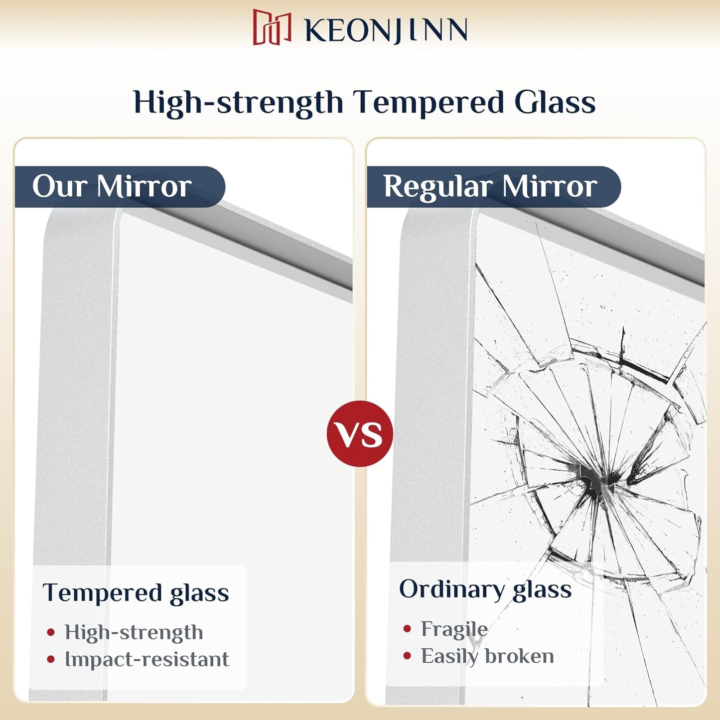 Keonjinn White Bathroom Vanity Mirror - 24 x 36 Inch Rectangular Wall Mirror, Farmhouse Style with Seamless Metal Frame, HD Tempered Glass