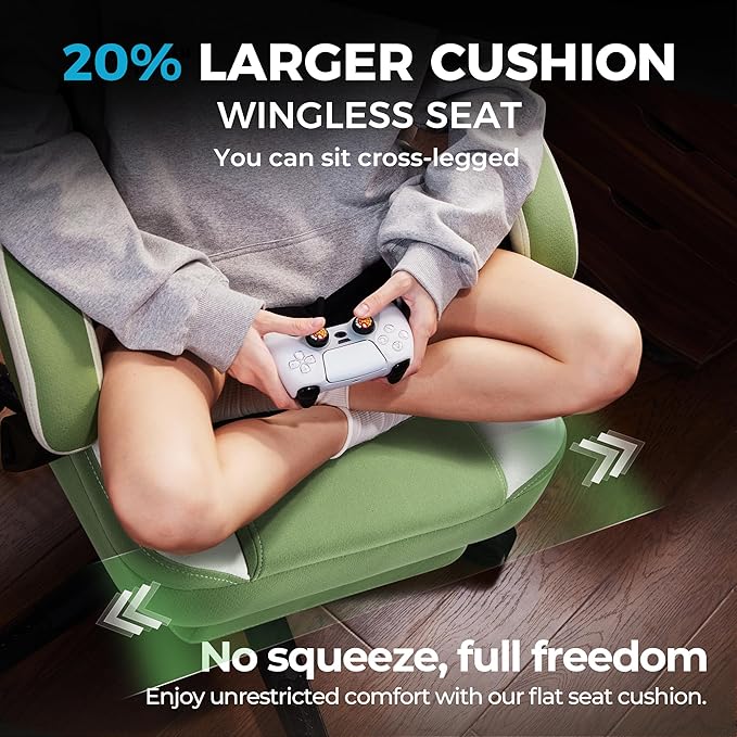 Dowinx Gaming Chair Breathable Fabric Game Chair with Gel Pad and Storage Bag, Comfortable Gamer Chair with Pocket Spring Cushion, Ergonomic Computer Chair with Footrest, Green