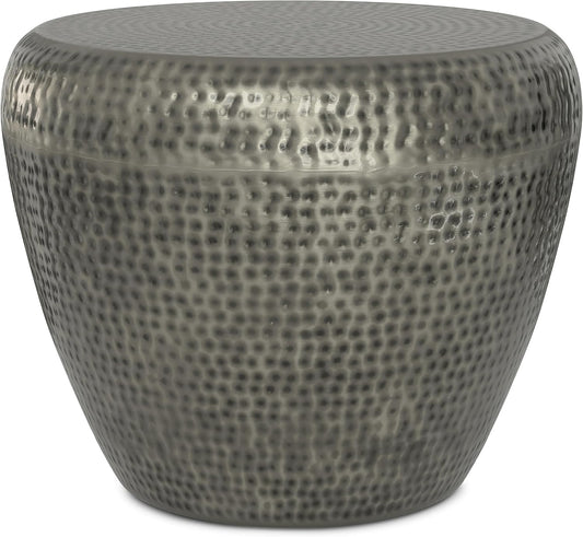 SIMPLIHOME Preston Modern Industrial 22 inch Wide Metal Metal Side Table in Antique Silver , Fully Assembled for the Living Room and Bedroom