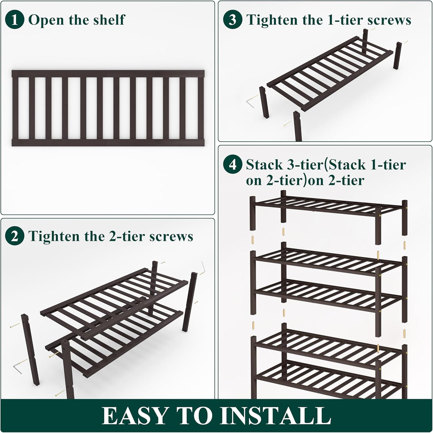 Smiry Shoe Rack, 5 Tier Bamboo Shoe Organizer, Stackable Free Standing Wooden Shoe Storage Shelf for Closet, Entryway, Front Door Entrance, Brown