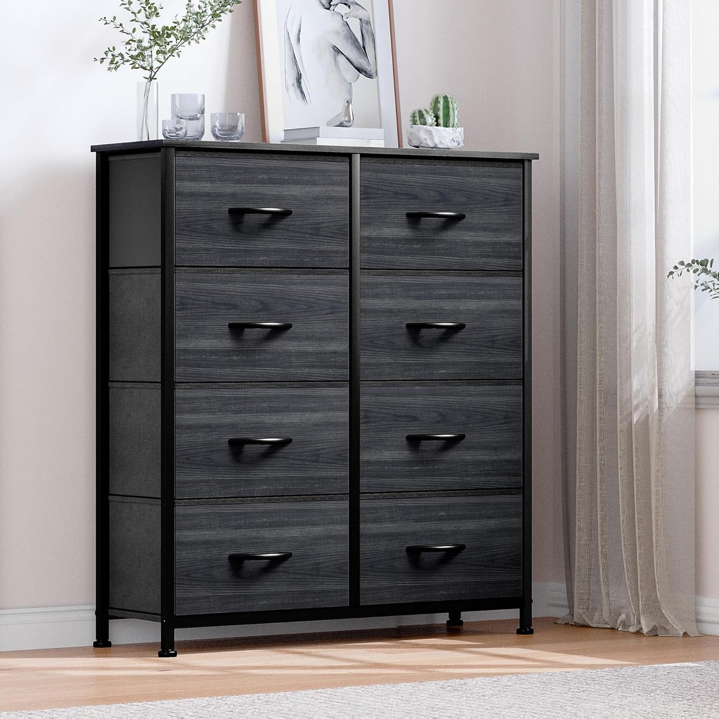 DWVO Dresser with 8 Drawers - Fabric Storage Tower, Organizer Unit for Bedroom, Hallway, Closets - Sturdy Steel Frame, Wooden Top & Easy Pull Fabric Bins