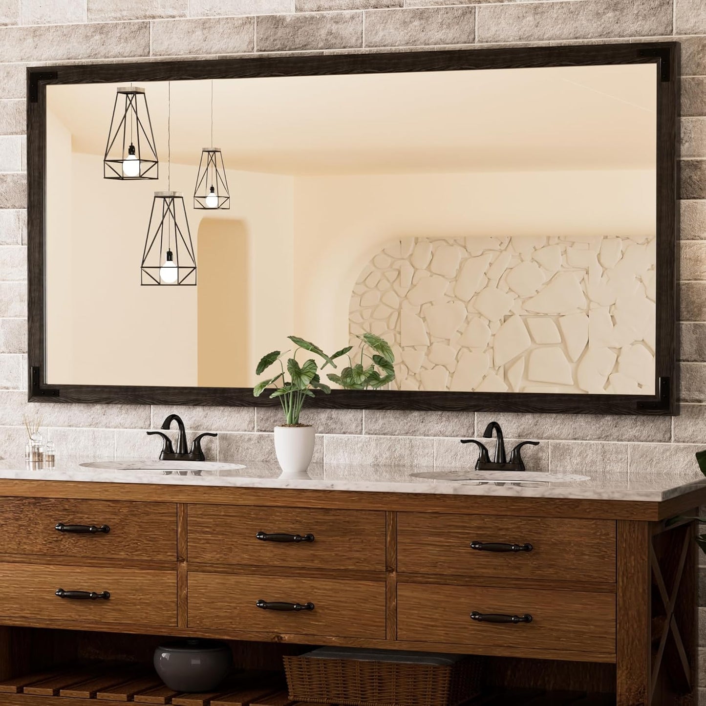 TETOTE 60 x 36 Black Wood Framed Mirror for Bathroom Wall/Bedroom/Living Room/Entryway Farmhouse Rustic Wall Mirror Waterproof (Horizontal/Vertical Mounted)