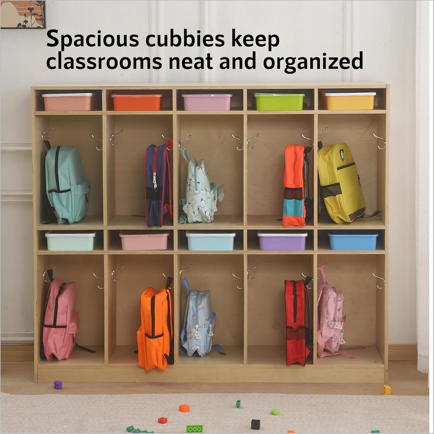 10 Section Cubbies for Classroom - Wooden Storage Lockers for Playschool and Daycare - Perfect for Coats, Backpacks, Knapsacks, Lunchboxes, and Storage Bins