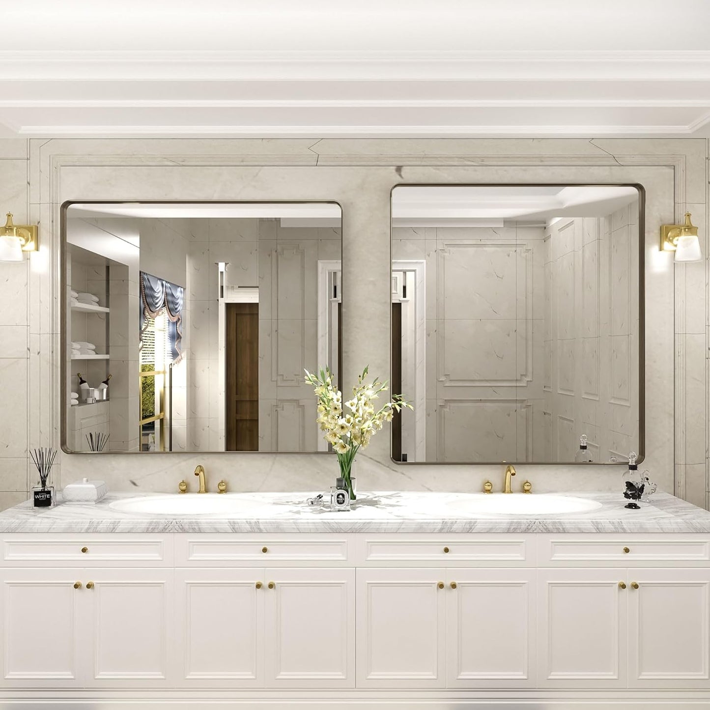 40x36 Bronze Bathroom Mirror, Brushed Metal Bathroom Vanity Mirrors for Wall, Rounded Corner Bronze Rectangle Mirror for Farmhouse, Bedroom, Anti-Rust (Horizontal/Vertical)