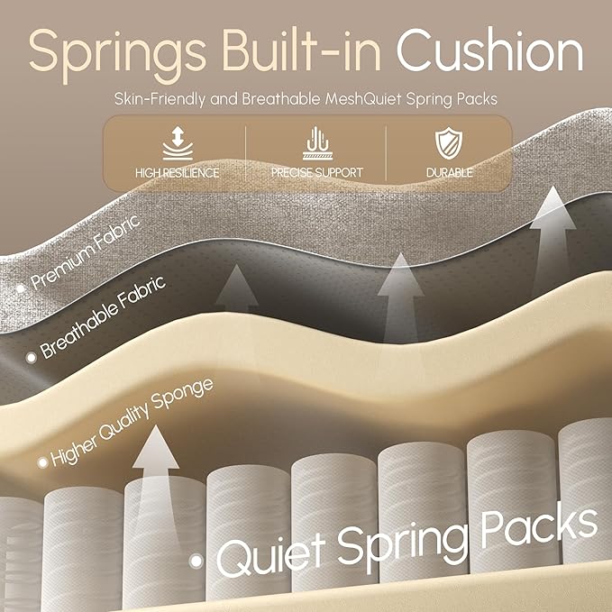 Dowinx Fabric Gaming Chair with Pocket Spring Cushion,Breathable Computer Chairs with Massage Lumbar Support and Footrest,High Back Game Office Chair for Adult,Beige