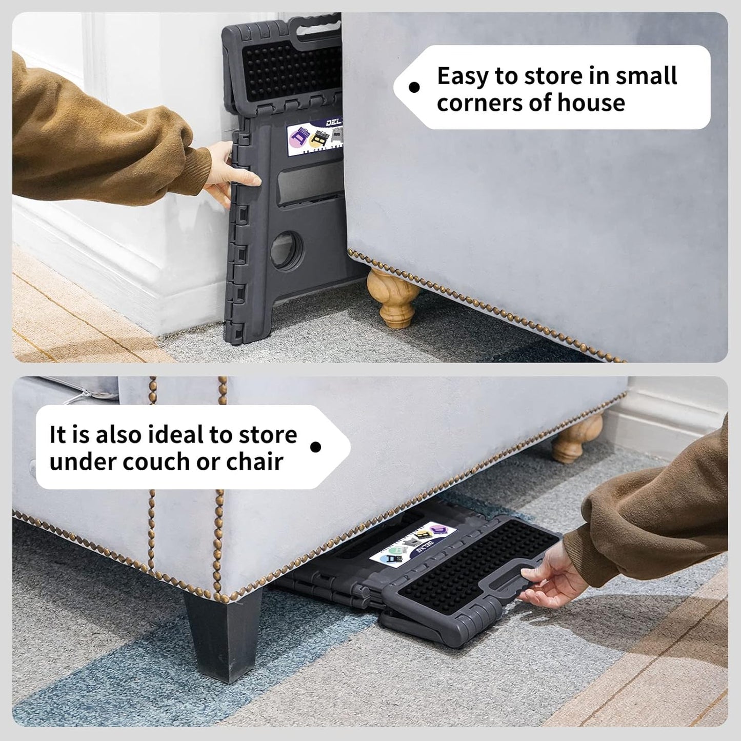 Delxo Folding Step Stool 13 inch Height Heavy Duty Foldable Step Stools,Kitchen Small Collapsible Fold Up Stepping Stool 1 Pack in Grey Dotted Texture