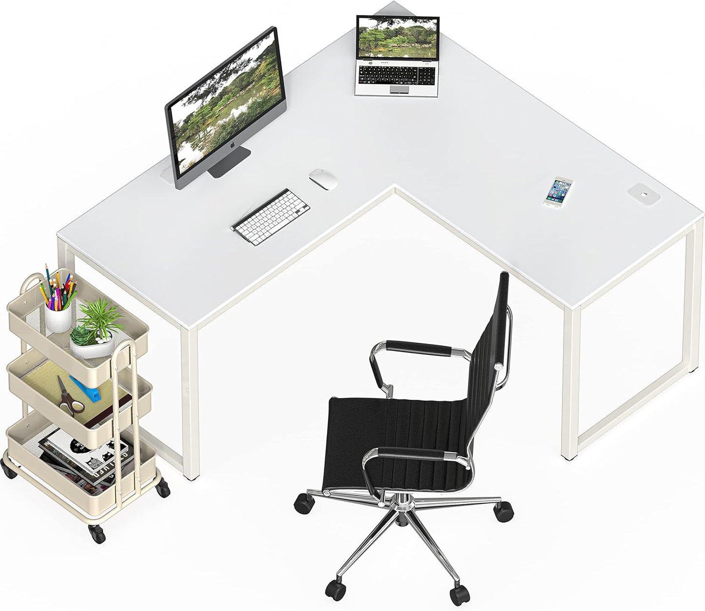 SHW 55 x 60 Inches Commercial-Grade L-Shape Corner Office Computer Desk, White