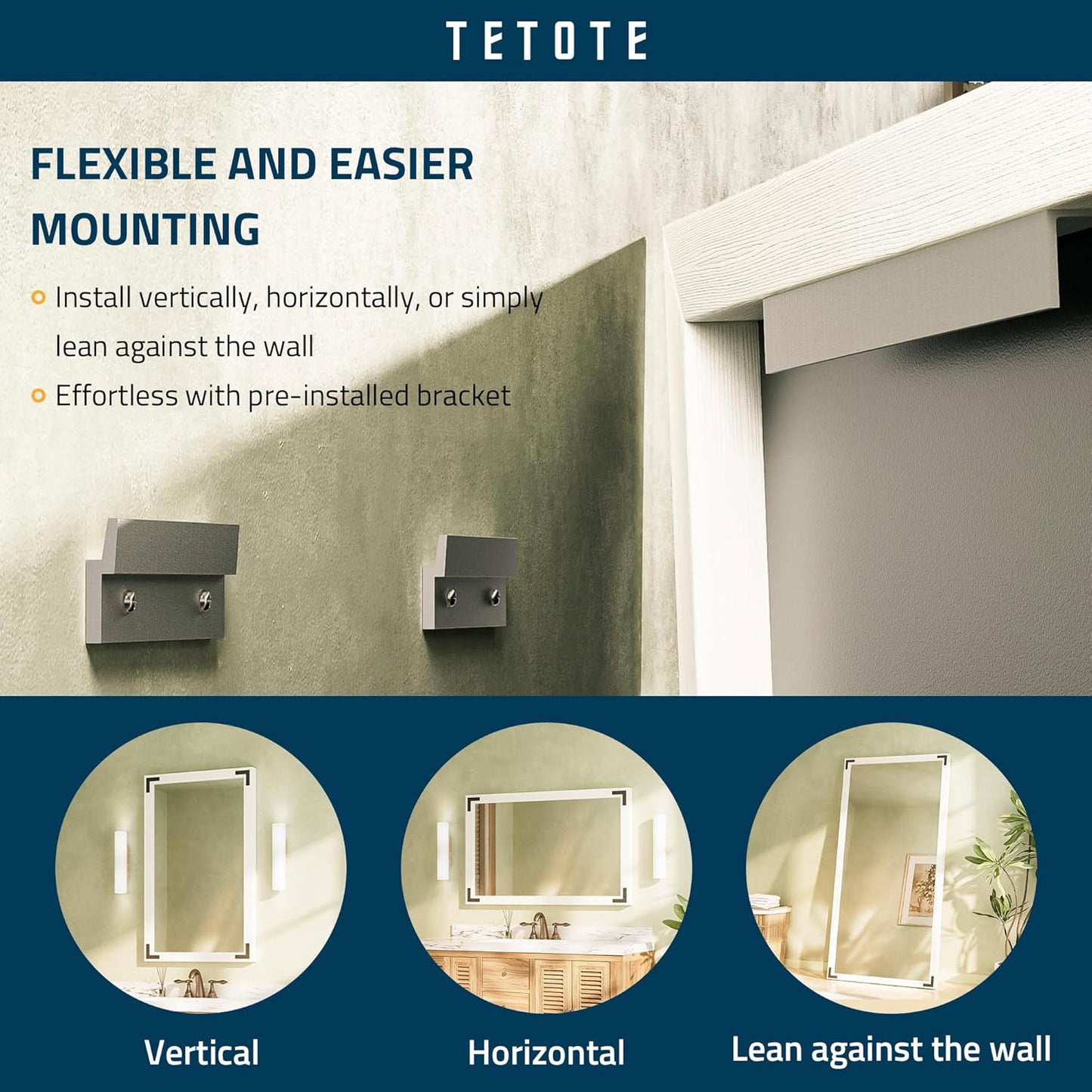 TETOTE 18 x 26 White Wood Mirror for Bathroom Wall/Bedroom/Living Room/Entryway Farmhouse Rustic Wall Mirror Waterproof (Horizontal/Vertical Mounted)