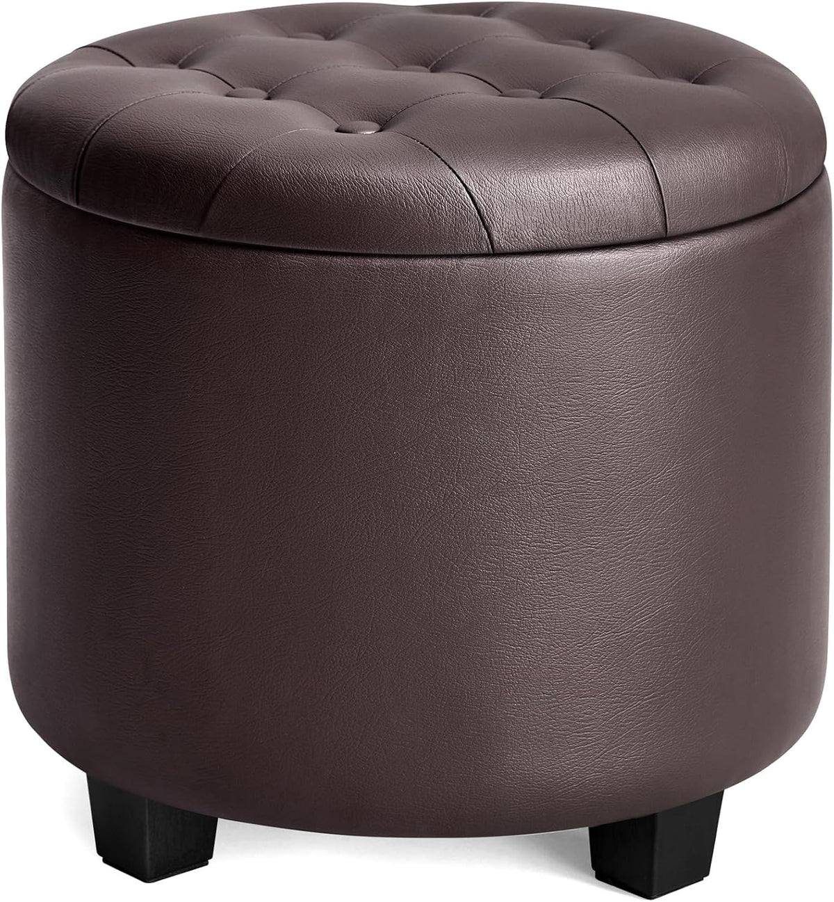 SONGMICS Round Ottoman, Ottoman with Storage, 17.7 x 17.7 x 17.5 Inches, Foot Rest with Legs, Synthetic Leather, Load up to 330 lb, for Living Room, Bedroom, Chestnut Brown ULOM014K01