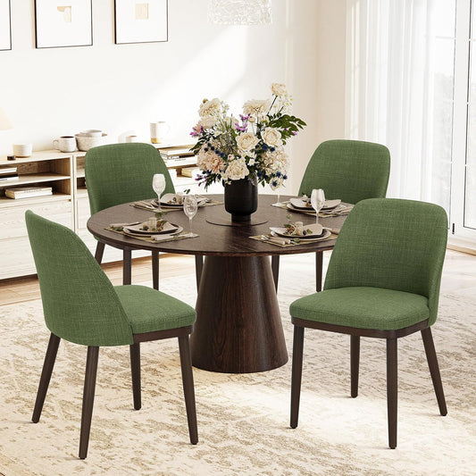 COLAMY Upholstered Dining Chairs Set of 4, Modern Kitchen Chairs with Back, Leather Side Dining Room Chairs with Wood Legs for Kitchen Dining Room Restaurant,Green