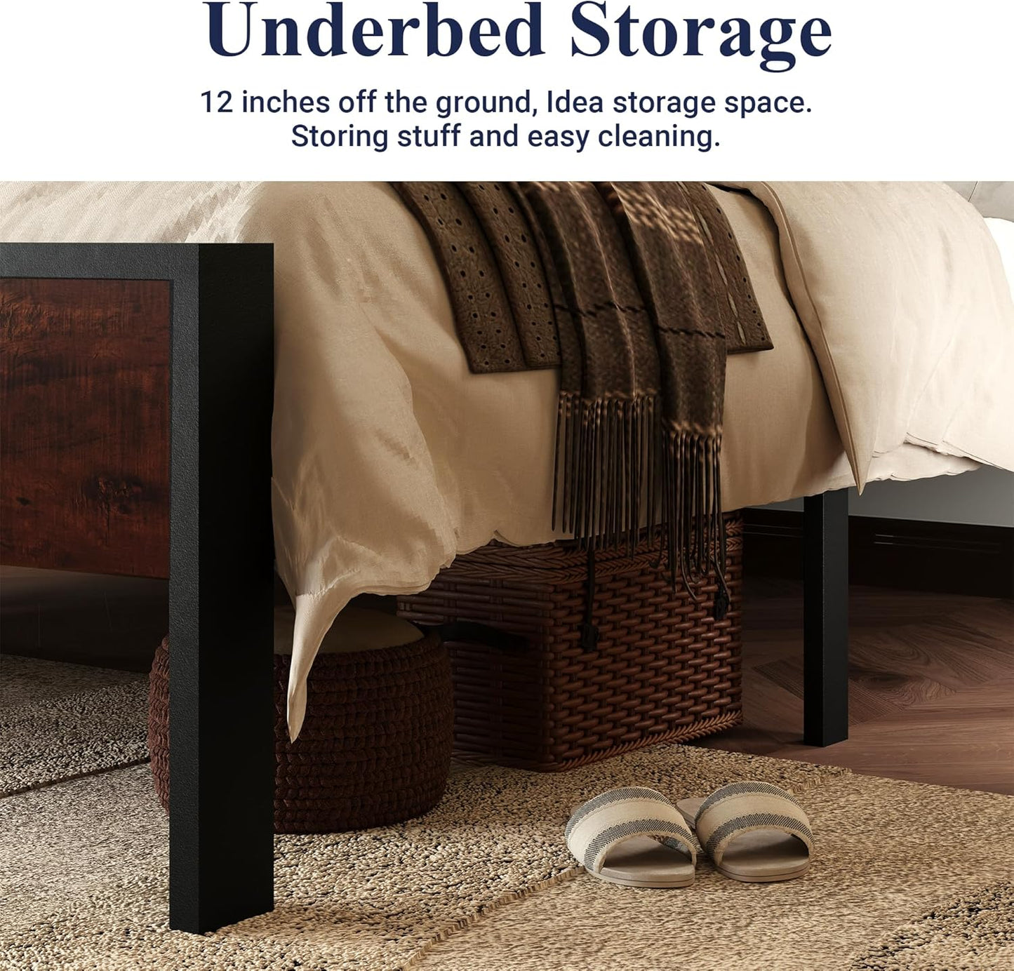 Allewie Full Size Platform Bed Frame with Wooden Headboard and Footboard, Heavy Duty 12 Metal Slats Support, No Box Spring Needed, Under-Bed Storage, Noise Free, Easy Assembly, Mahogany