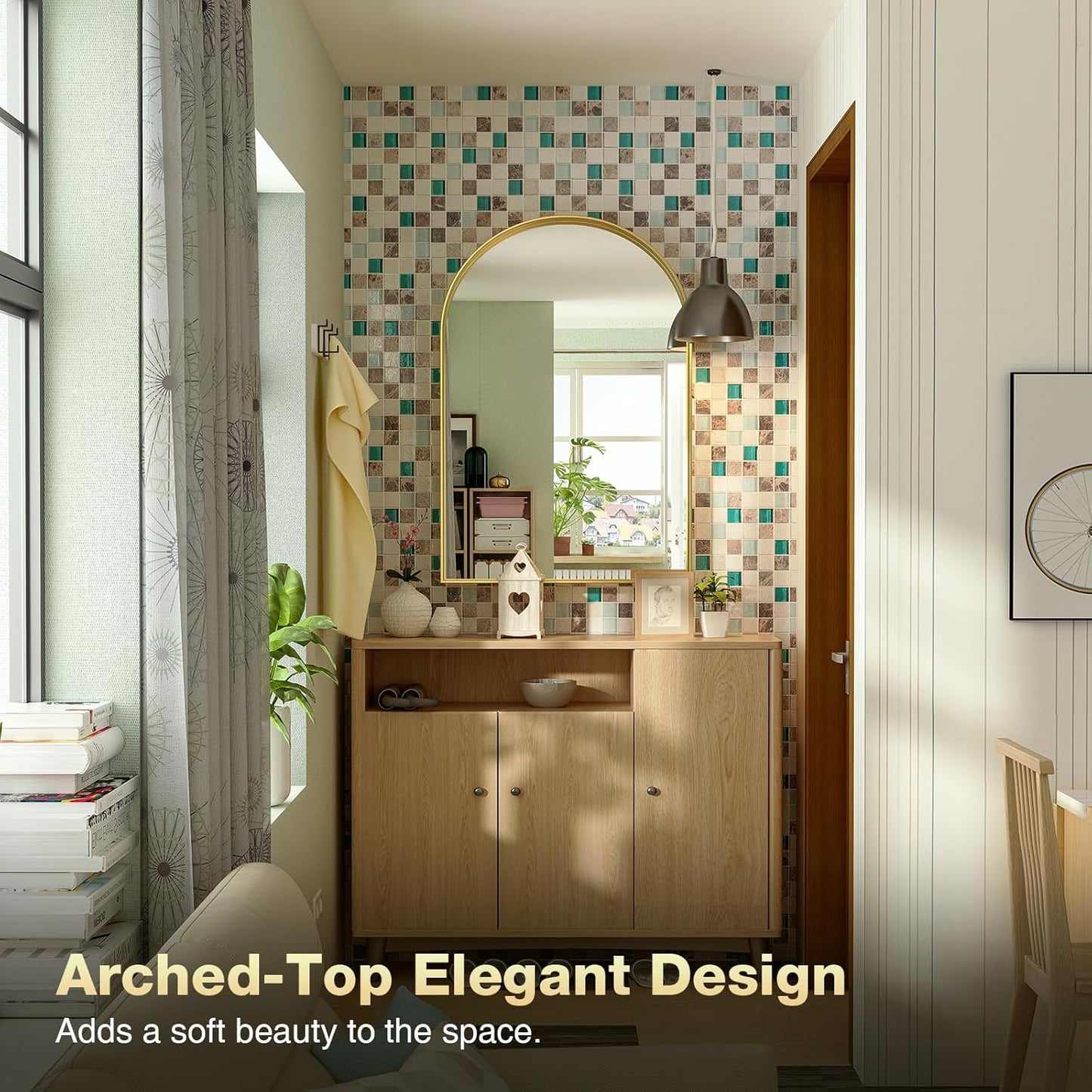 Brightify Arched Mirror, Arched Wall Mirror, 20 x 30 Inch Gold Arch Mirror, Metal Frame Gold Bathroom Mirror, Arched Top Bathroom Vanity Mirror for Living Room Bedroom Mantel Entryway Hallways