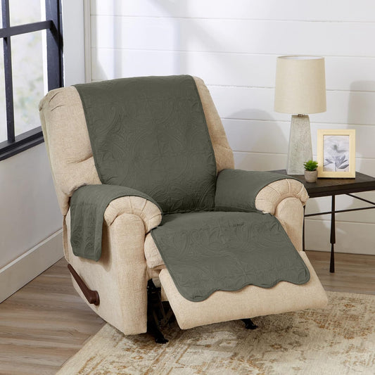 Great Bay Home Medallion Stitched Solid Furniture Protector Stain Resistant Durable Furniture Protector Elenor Collection (Recliner, Sage Green/Light Gray)
