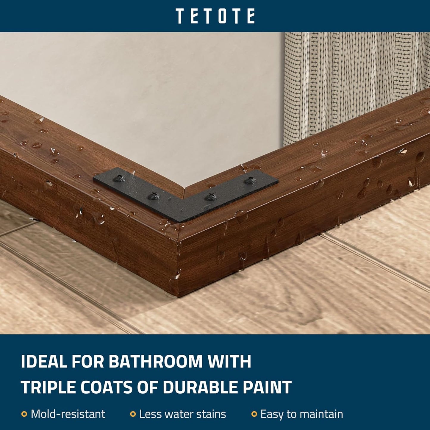 TETOTE 72 x 36 Walnut Wood Mirror for Bathroom Wall/Bedroom/Living Room/Entryway Farmhouse Rustic Bathroom Vanity Mirror Waterproof (Horizontal/Vertical Mounted)