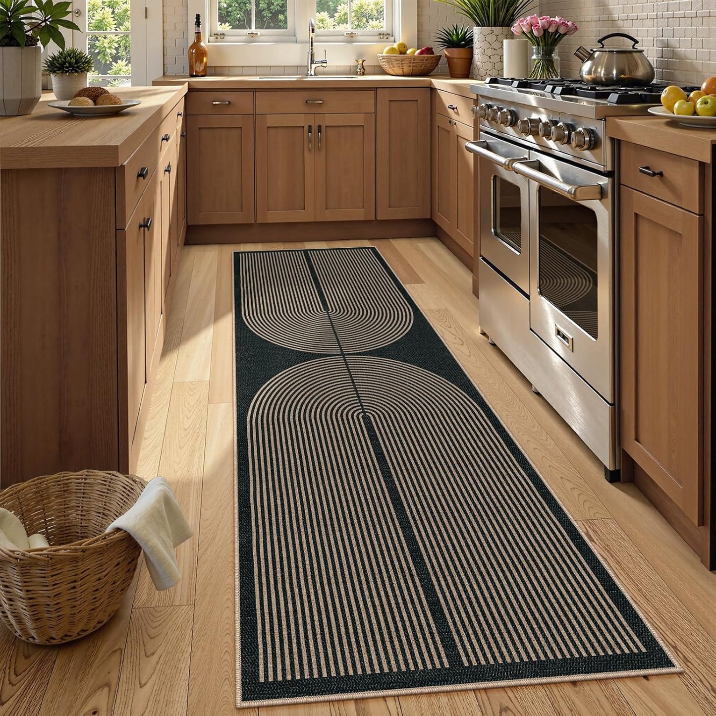 Lahome Modern Rainbow Kitchen Runner Rug, 2x8 Easy Jute Rug Runners for Hallways Entry Farmhouse Indoor Outdoor Carpet, Contemporary Washable Non Slip Runner for Laundry Room Porch