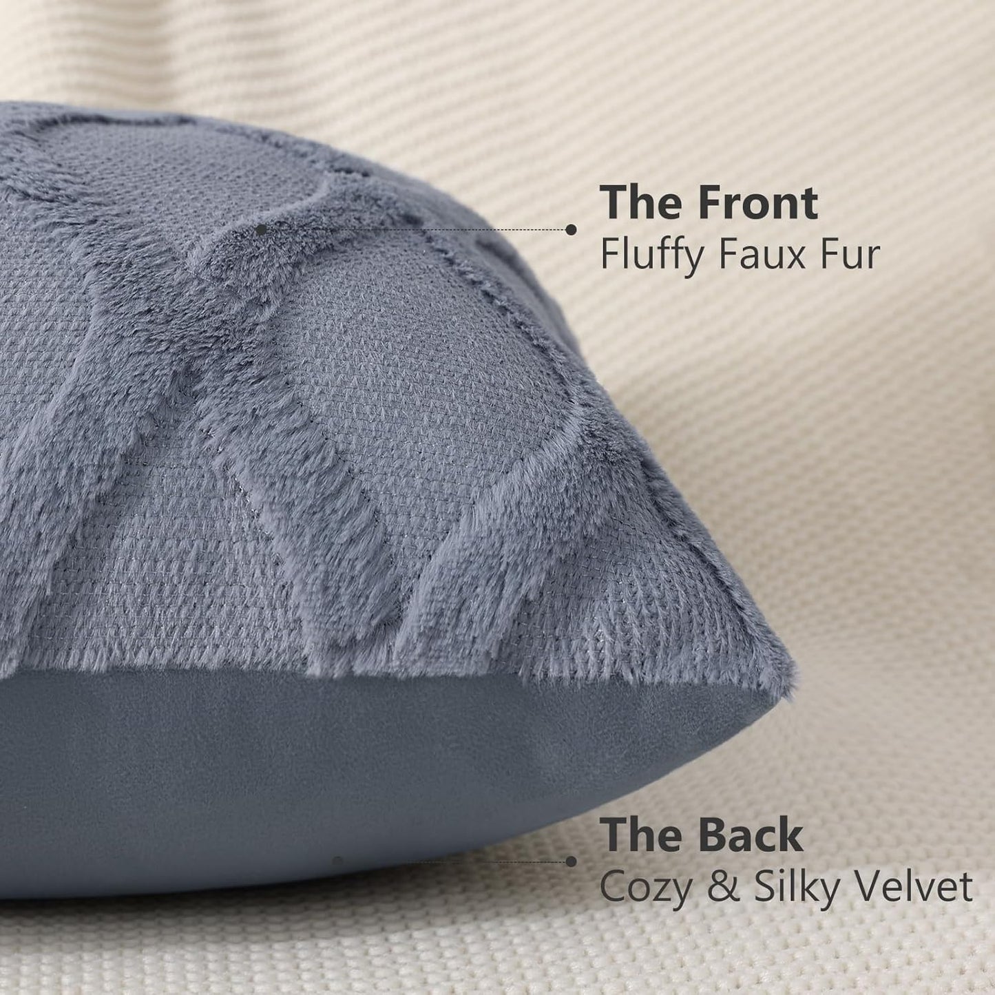 decorUhome Throw Pillow Covers 22x22 Inch Set of 2, Soft Plush Faux Fur Wool Blue Grey Couch Pillow Covers, Decorative Neutral Pillow Cases for Bed Sofa Living Room Home Decor