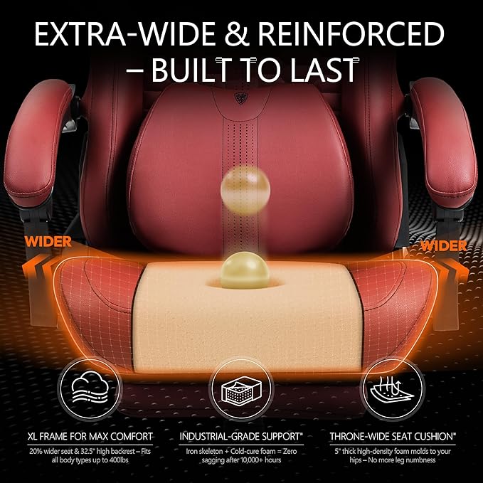 Dowinx Gaming Chair for Adults with Dual-Point Massage, Ergonomic Racing Style Game Chair Footrest, High Back Computer Chair 360° Swivel for Office,400LBS, Red