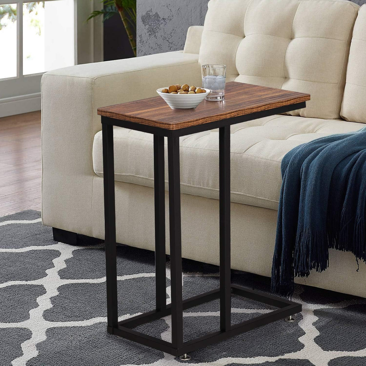 VECELO C Shaped End Side Table for Sofa Couch and Bed Snack TV Tray for Living Room Bedroom,Grey, 1 Set