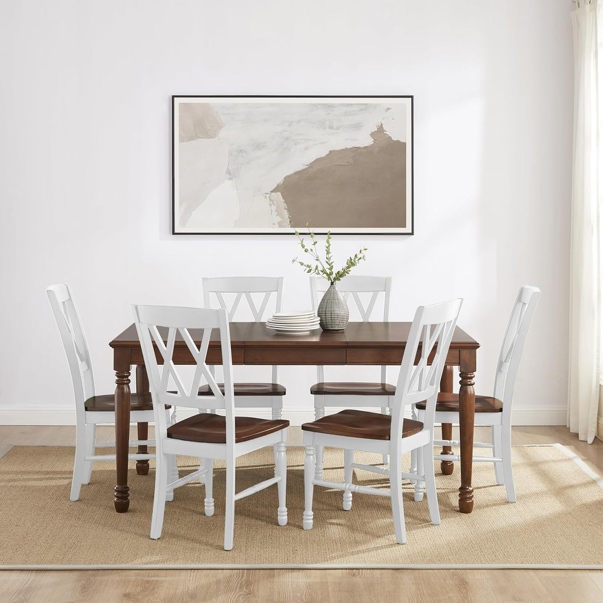 Crosley Furniture Shelby 7-Piece Dining Table Set (Table and 6 Chairs), Distressed White/Dark Cherry