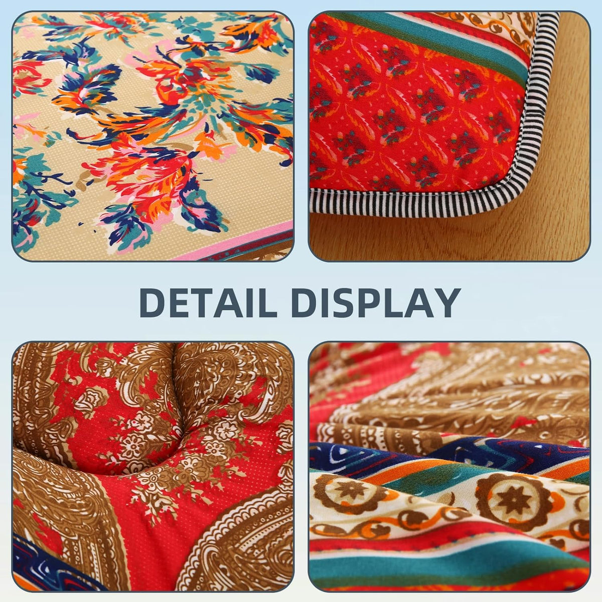 Bohemian Retro Japanese Floor Mattress, Vintage Floral Tatami Floor Mat, Portable Roll up Futon Mattress for Guest,Tavel (A,Full 80" X 47")