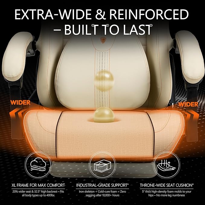 Dowinx Gaming Chair for Adults with Dual-Point Massage, Ergonomic Racing Style Game Chair Footrest, High Back Computer Chair 360° Swivel for Office,400LBS, Whtie