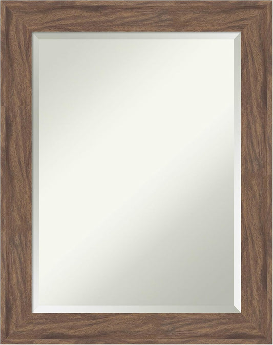 Amanti Art Brown Wall Mirror 29x23 Pia Medium Brown Rectangle Bathroom Mirror for Wall Decor Living Room, Medium Casual Frame, Hangs Horizonally and Vertically, Bathroom Decor, Beveled Edge