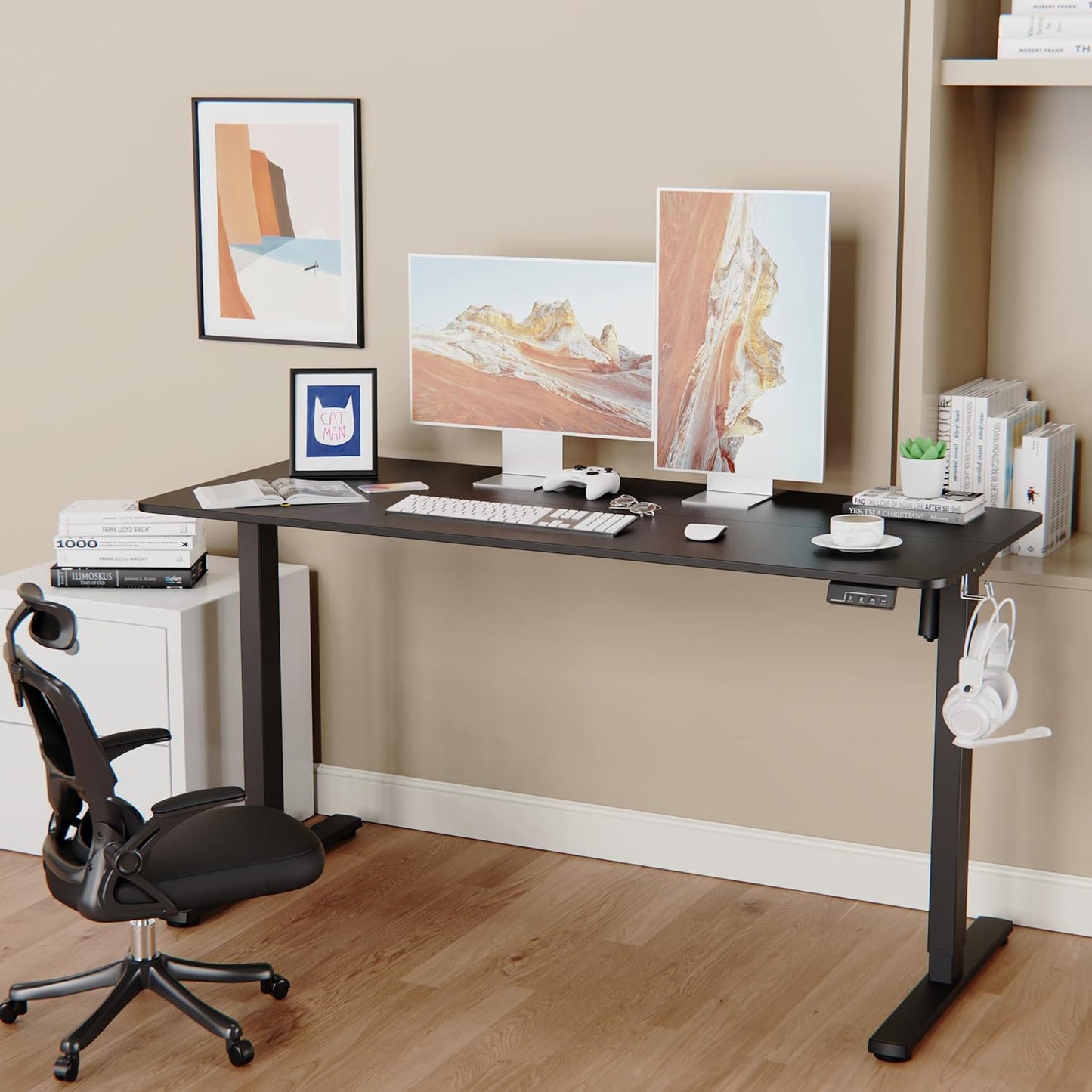 Electric Standing Desk Adjustable Height, 55x24 Inches Sit Stand up Desktop for Home Office, Ergonomic Rising Computer Table with Memory Preset, Black