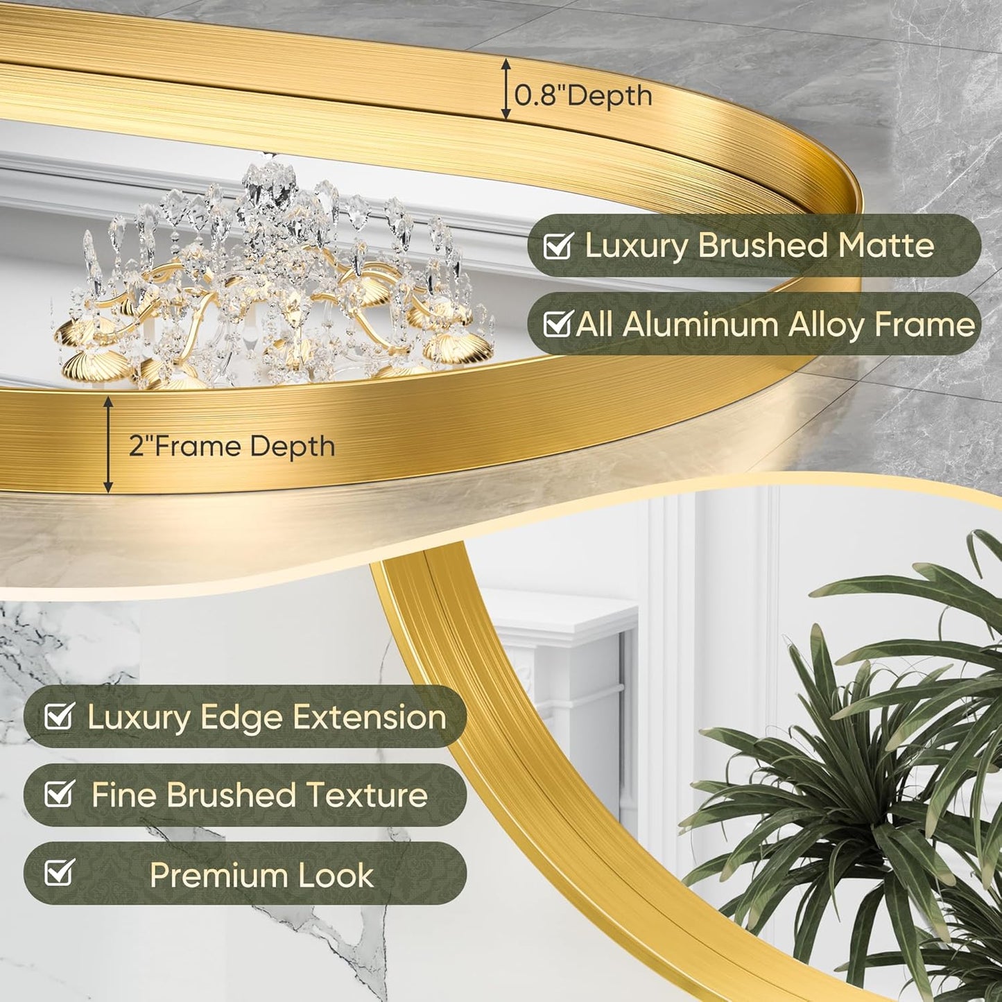 Suidia 22" x 30" Bathroom Mirror, Bathroom Vanity Mirror Metal Framed, Wall-Mounted Mirrors for Bedroom, Living Room, Entryway, Hallway, Gold, Oval Style