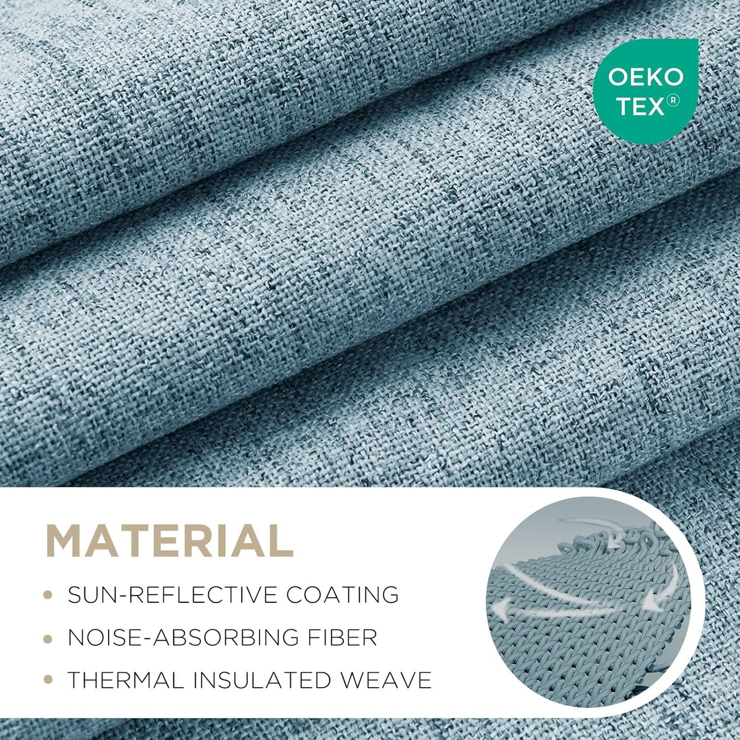 Joydeco 100% Blackout Curtains for Bedroom - Natural Linen Curtains 42" W x 84" L Long, Thermal Insulated 2 Panels Light Blocking Drapes, Rod Pocket & Back Tabs, Darkening Privacy for Living Room