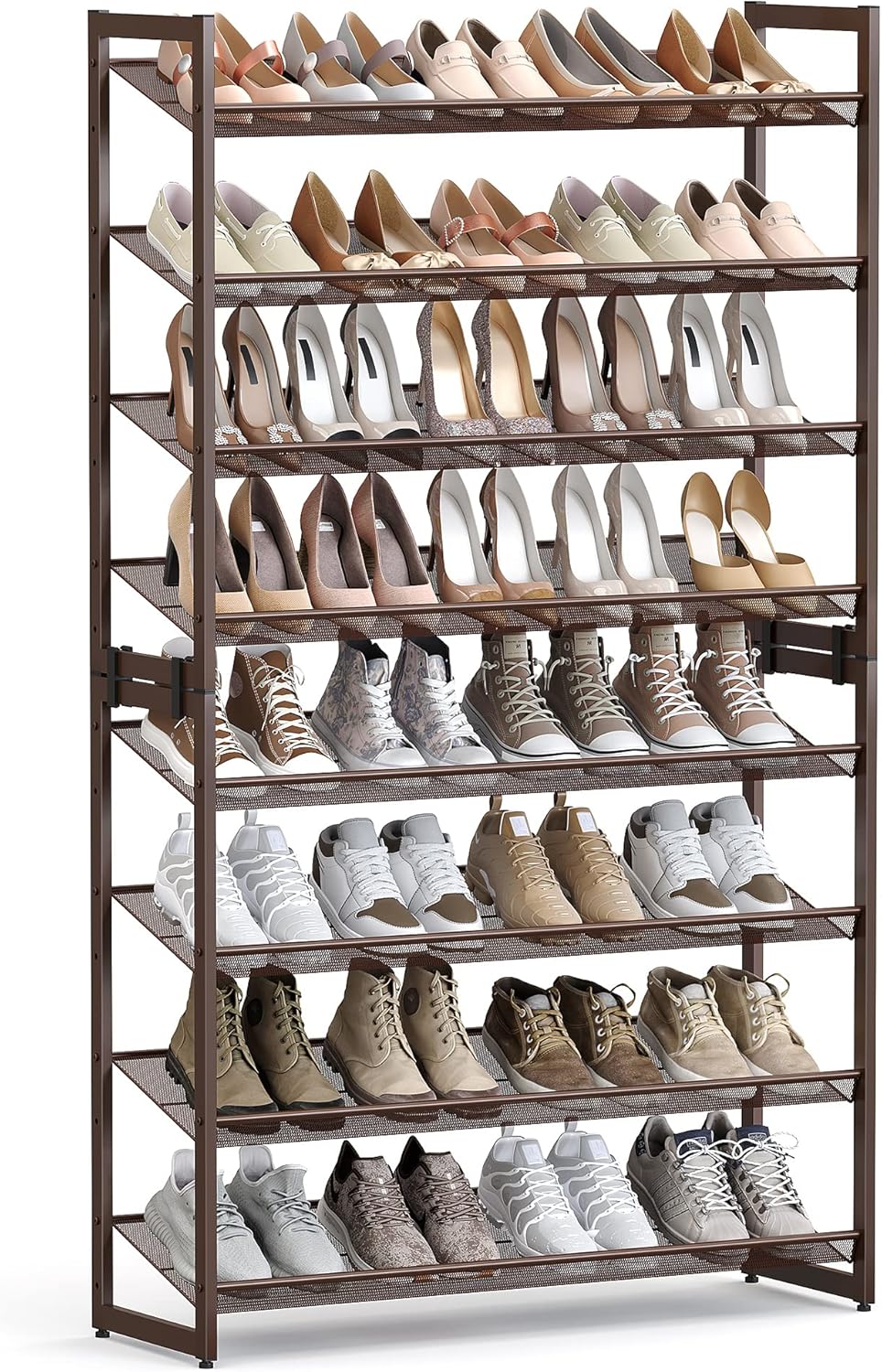 SONGMICS Shoe Rack, 8-Tier Shoe Organizer, Metal Rack for Garage, Set of 2, 4-Tier Stackable Shelf, with Adjustable Flat or Angled Shelves, 32-40 Pairs, Bronze ULMR08A