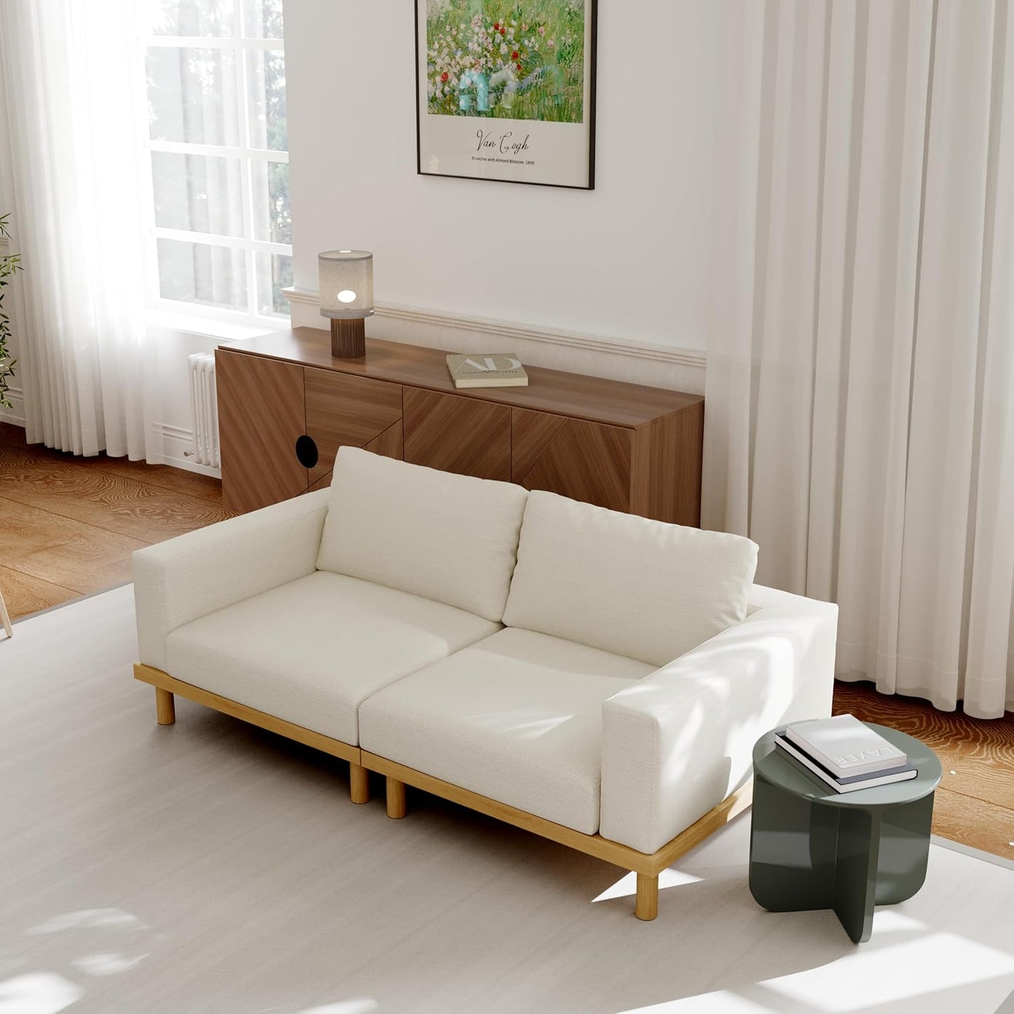 Acanva Minimalist Modular Sectional Sofa for Living Room, Wide & Deep Seat Convertible Furniture Set with Metal Frame and Movable Covers, Loveseat, Off White