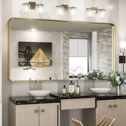 TokeShimi 60 x 30 Inch Brushed Gold Bathroom Vanity Mirror for Wall with Non-Rusting Aluminum Alloy Matte Metal Frame for Modern Farmhouse Home Decor (Horizontal/Vertical)