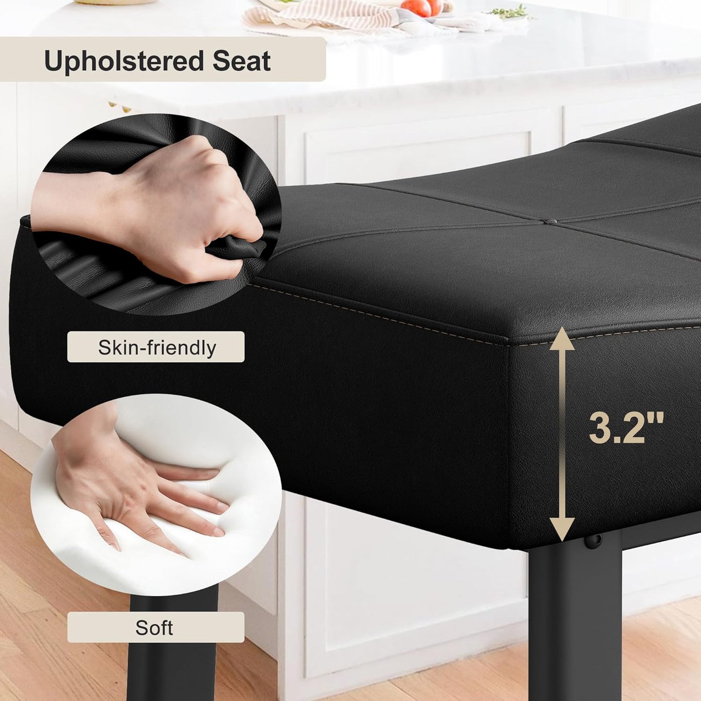 GarveeHome Counter Height Bar Stools Set of 2, 24 Inch Barstools for Kitchen Island Counter, Upholstered Padded Saddle Chairs with Curved Cushion, Easy Assembly, Black
