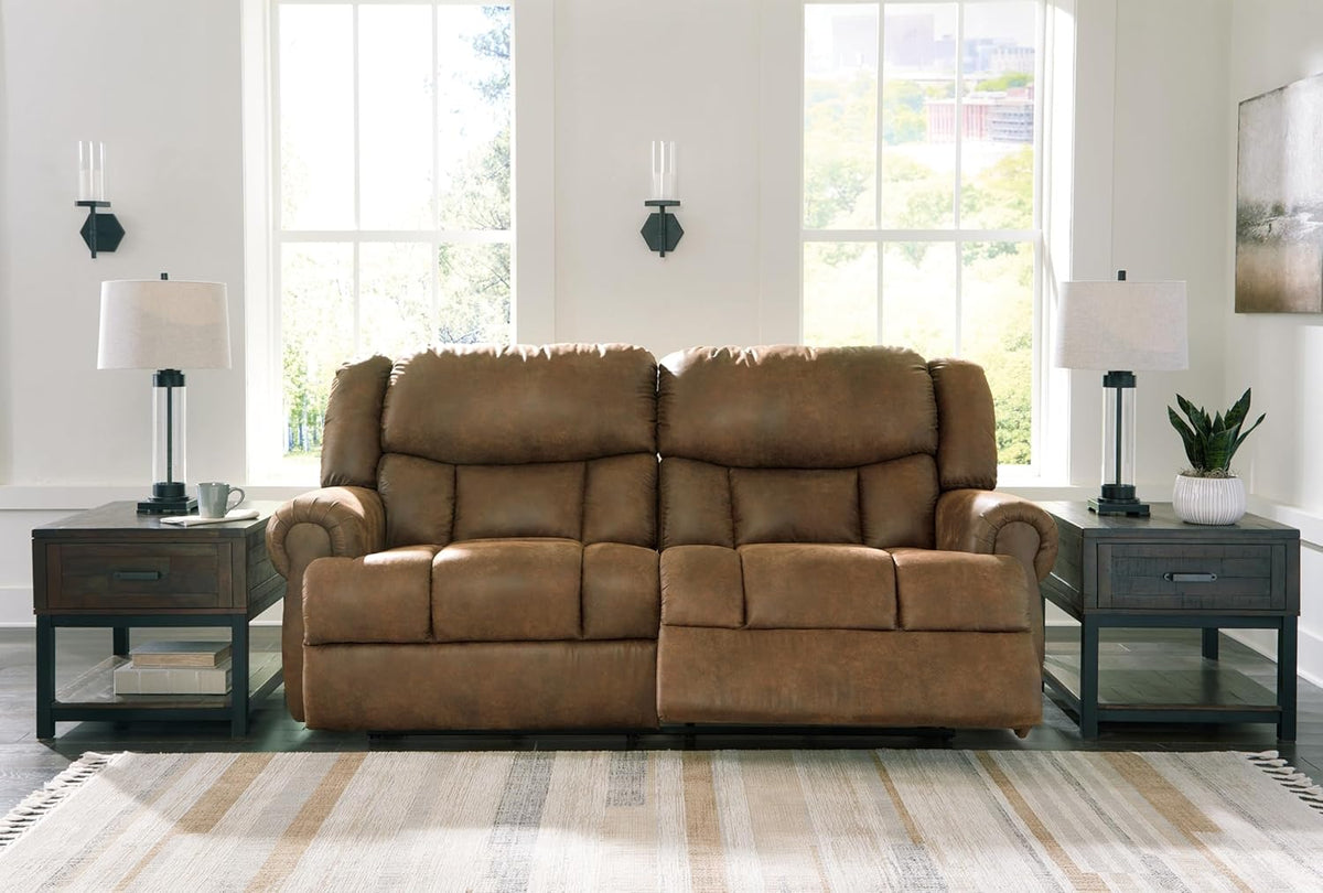 Signature Design by Ashley Boothbay Classic Faux Leather 2 Seat Manual Reclining Sofa, Dark Brown