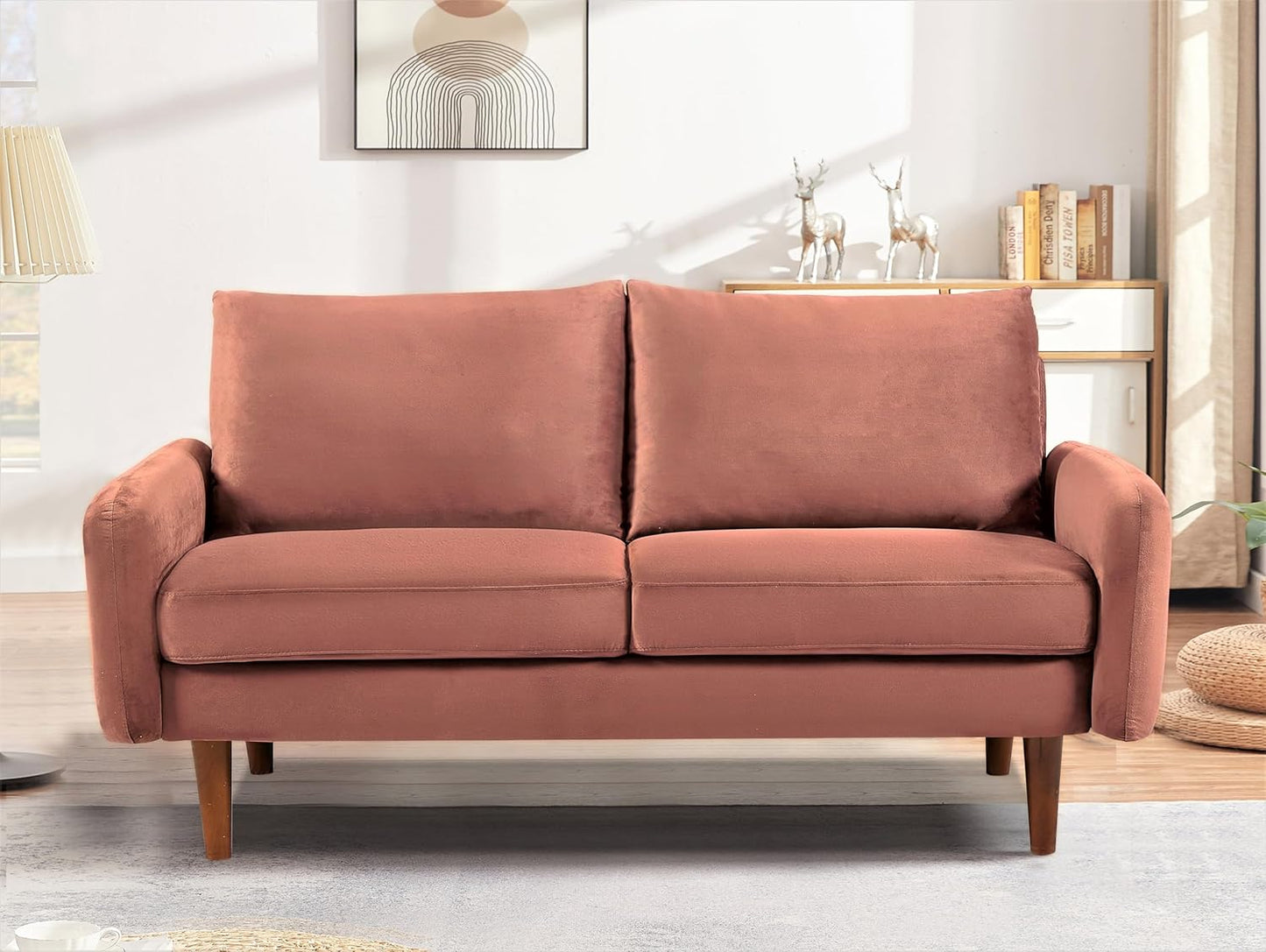 Container Furniture Direct Kent Velvet Loveseat Sofa for Modern Living Rooms and Compact Spaces, Comfy 2 Seater Couch Studio Apartment Furniture with Sleek Design, Rose