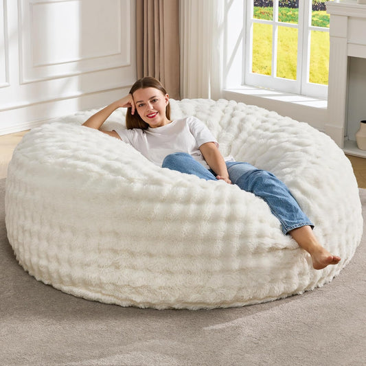 Hobestluk Bean Bag Chairs 5ft Beanbag Chair with Filler Adult Bean Bags with Fluffy & Machine Washable Cover, Giant Bean Bag Chairs for Adults (White, 5FT-50" x 50" x 24")