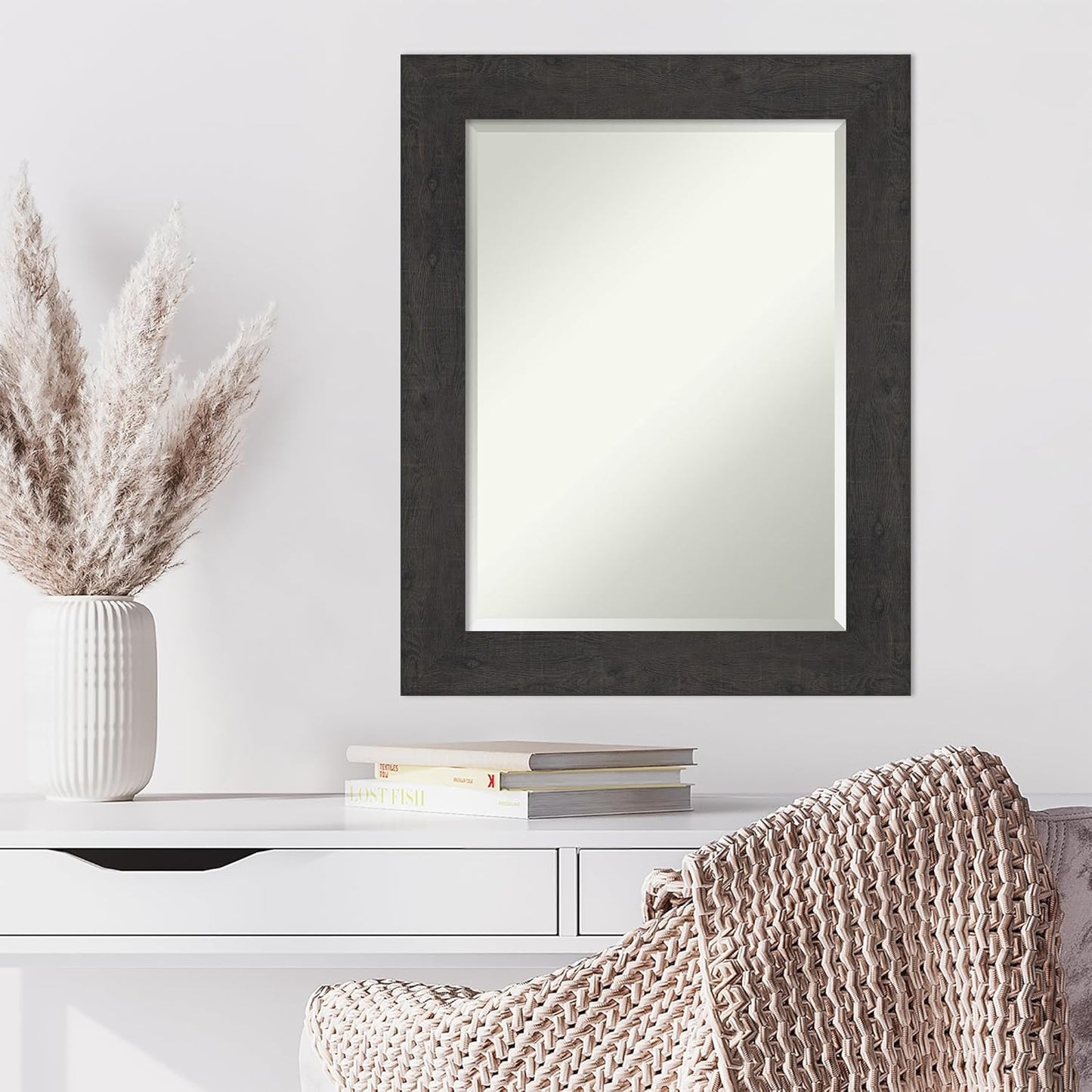 Amanti Art Brown Wall Mirror 30x24 Rustic Plank Espresso Rectangle Bathroom Mirror for Wall Decor Living Room, Medium Rustic Farmhouse Frame, Hangs Horizonally and Vertically, Bathroom Decor, Beveled