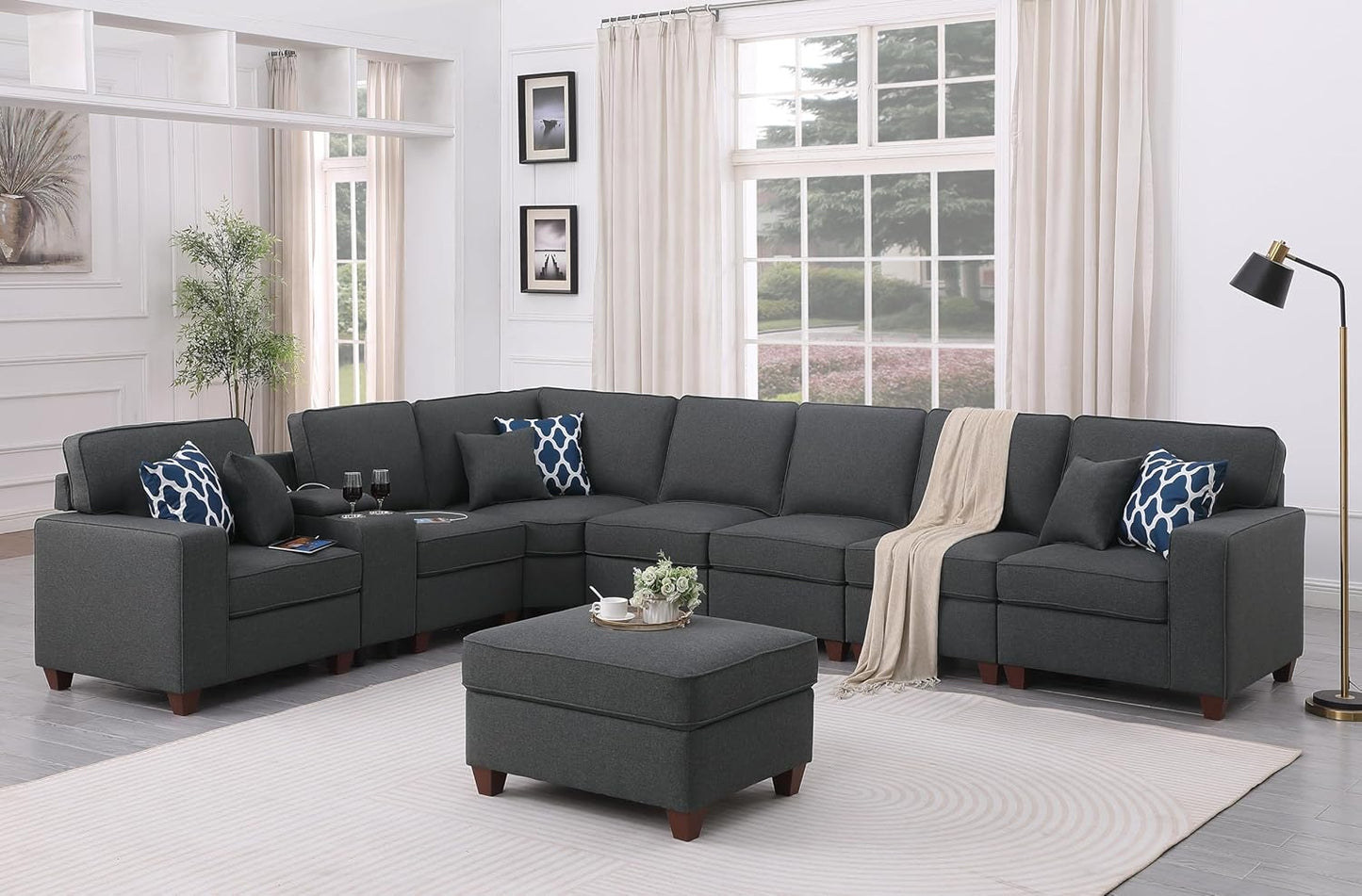 Leio Sectional Modular Sofa with Ottoman for Living Room, Apartment, Bedroom, Office, Dorm