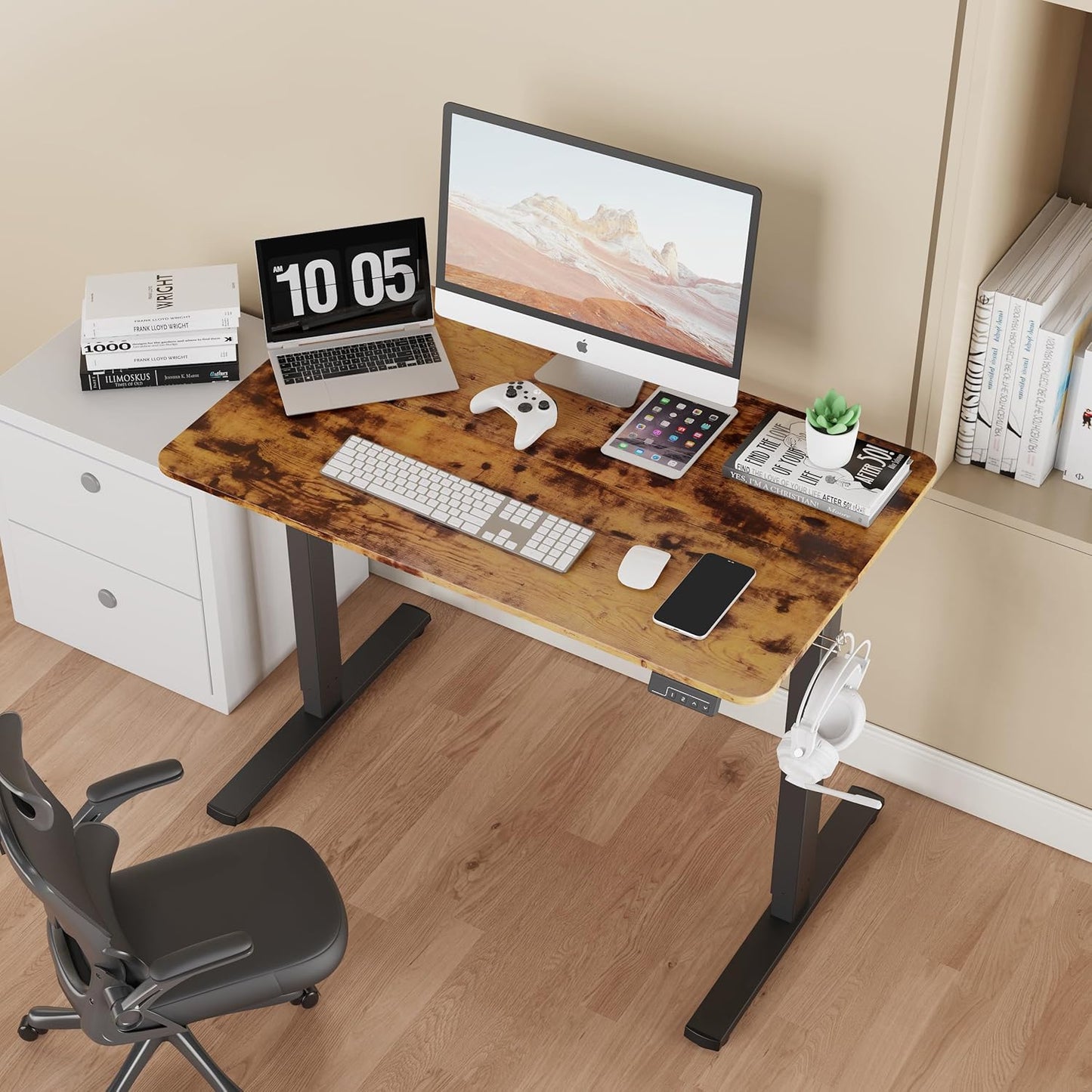 Electric Standing Desk Adjustable Height, 32x20 Inches Sit Stand up Desktop for Home Office, Ergonomic Rising Computer Table with Memory Preset, Rustic Brown