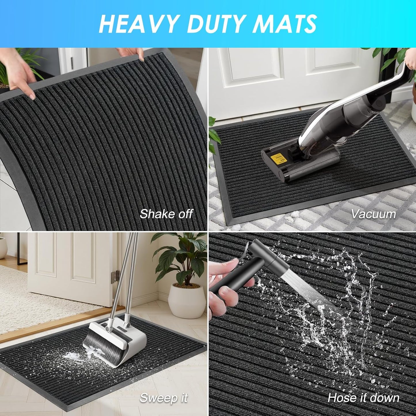 Vicwe Front Door Mat Indoor Outdoor Entrance, 36"x24" Heavy Duty Non-Slip Rubber Doormats, Low Profile,Easy Clean Entryway Floor Mats for Outside, Porch, Patios,Black