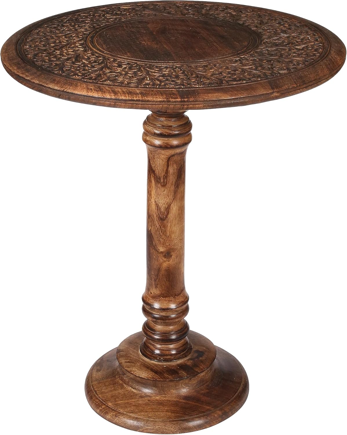 Lightnpro Hand-Carved Wooden Pillar Table - Rustic Accent Vintage Side End Table for Living Room, Entryway, Bedroom, Books, Plants, Lamps & Home Décor - Antique Burnt Finish, 18x22 Inch