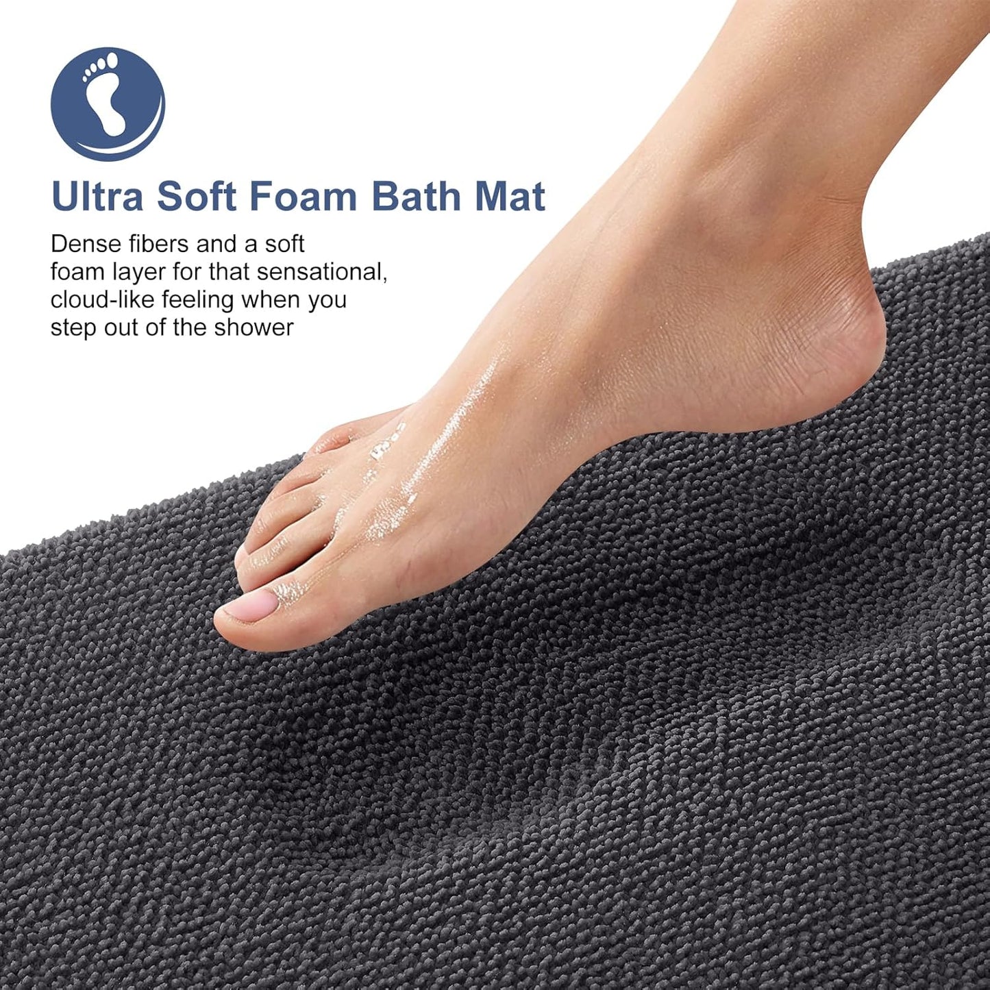 OLANLY Thick Memory Foam Bath Mat Rug 70x24, Extra Soft Absorbent Bathroom Rug, Quick Dry Bath Mats, Non-Slip, Machine Washable Carpet for Bathroom, Tub and Shower, Home Decor Accessories, Dark Grey