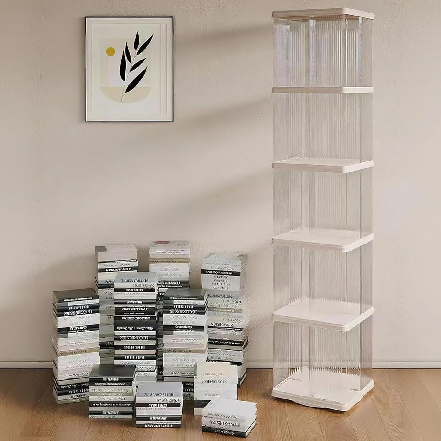Rotating Bookshelf Tower,360° Rotating Bookshelf,66 inch High Small Space Revolving Bookcase, Suitable for Spinning Bookshelf Tower in Home and Office (White, 5 Tier, 14x14x66)